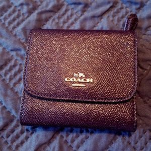 Coach wallet dark purple/ plum with gold sparkles